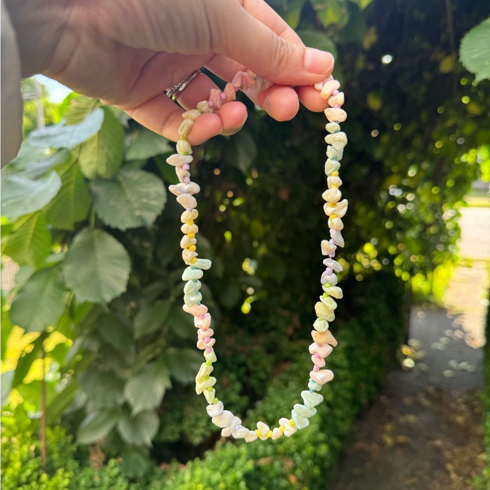 ⬇️ Rainbow Pastel Shell & Glass Bead Necklace Handmade